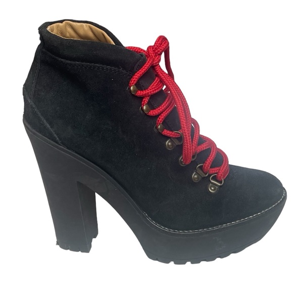 Ralph Lauren Polo Helene Black Platform Suede Boots Booties Lace Up 38.5 8.5 - Picture 3 of 9